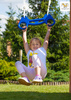 Huśtawka ogrodowa dla dzieci Trapez siedzisko 58 x 26 cm niebieskie Drążek gimnastyczny