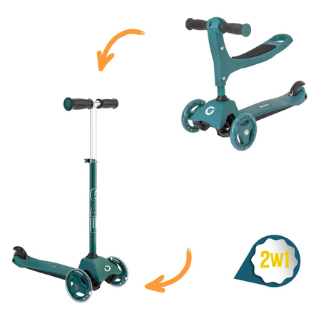Evo Regulowana Trójkołowa Hulajnoga dla Dzieci 2w1 Jeździk Cruiser z Siedziskiem Ciemnozielony