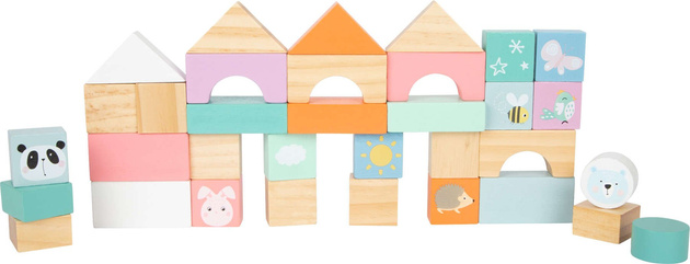 Small Foot 11766 Drewniany chodzik pastelowy, pchacz z klockami