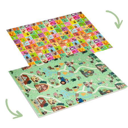 Dwustronna Składana Mata Edukacyjna z pianki XPE Podłogowa Bezpieczna 120x180 polski alfabet wieś