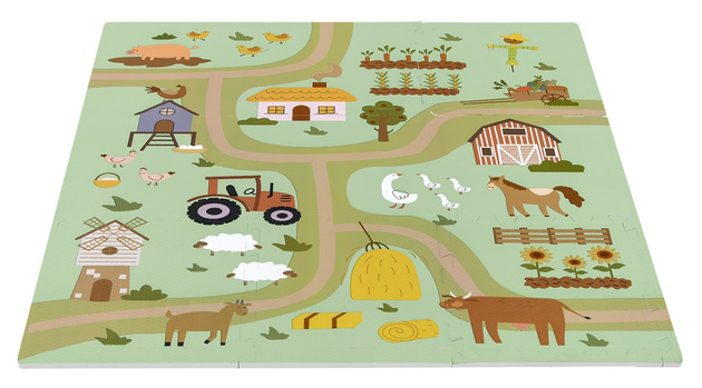 Mata podłogowa edukacyjna 180x90 Grube puzzle piankowe 18 szt. Humbi Wiejskie drogi Wieś ulice Farma Gospodarstwo