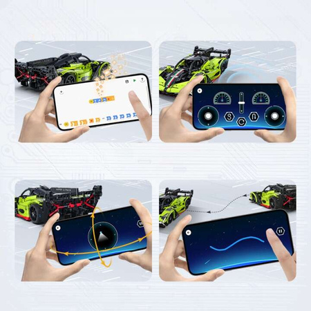 Klocki konstrukcyjne CaDA Samochód zdalnie sterowany Auto wyścigowe 29 cm zielony Emerald Deity Sport Car Pojazd 388 elementów RC Dual Mode