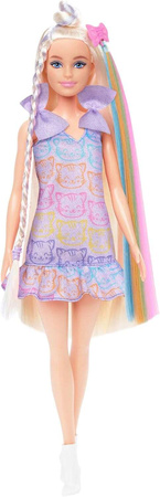 Barbie lalka modowa z metaliczną sukienką i doczepianymi włosami + akcesoria