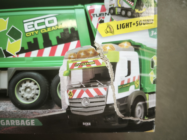 OUTLET Śmieciarka Eco Mercedes Benz + akcesoria światło/dźwięk WADLIWY