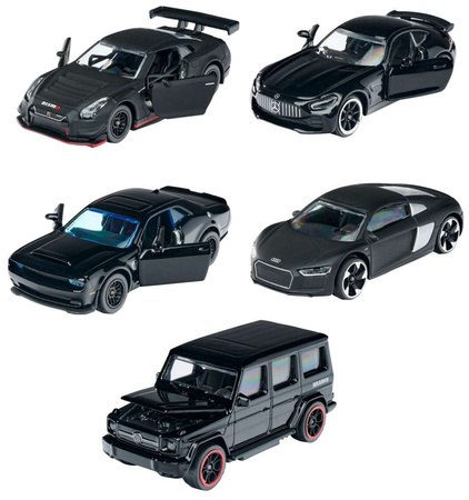 Zestaw Black Edition 5 pojazdów metalowych resoraki Audi Nissan Mercedes Dodge Brabus