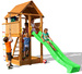 Plac zabaw drewniany ogrodowy Fortress domek, zjeżdżalnia, piaskownica, ścianka i lina wspinaczkowa, drabinka, schodki, ster