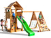 Plac zabaw drewniany ogrodowy Fortress Spider domek, zjeżdżalnia, huśtawka, ścianka, siatka i lina wspinaczkowa, drabinki, schodki, koło sterowe
