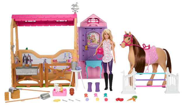 Barbie Zestaw z lalką i koniem Stadnina Marzeń Barbie Mysteries Wielki Pościg Konny z 25 elementami