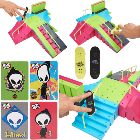 Fingerboard Rampa Neon Mega Park Invasion Skatepark + 4 Karty Tricków