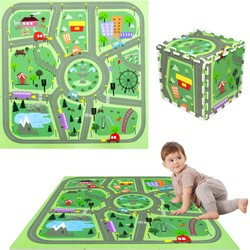 Mata podłogowa edukacyjna 90x90 Grube puzzle piankowe 9 szt. Humbi Miejskie ulice Miasto Miasteczko Drogi