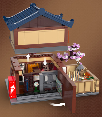 Klocki Konstrukcyjne CaDA Budynek łaźnia Sento w japońskim stylu światło LED 1249 elementów C66012W