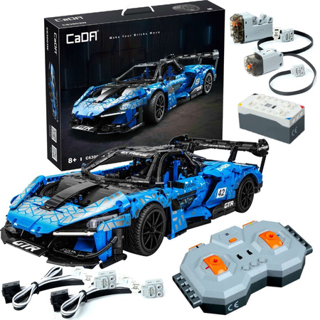 Klocki konstrukcyjne CaDA Zdalnie sterowany samochód sportowy Auto wyścigowe z napędem Power System Pro Pojazd RC Autko Dark Knight GTR Światło LED 2088 elementów
