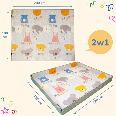 Dwustronna Składana Mata Edukacyjna 2w1 z pianki XPE Podłogowa Bezpieczna Humbi 200x180 cm z rzepami