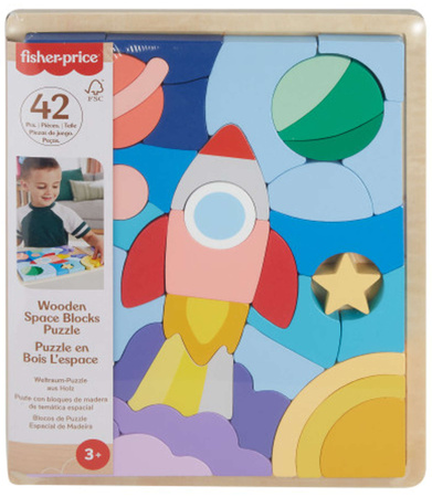 Kolorowa układanka Rakieta kosmiczna w Kosmosie drewniane puzzle 42 elementów