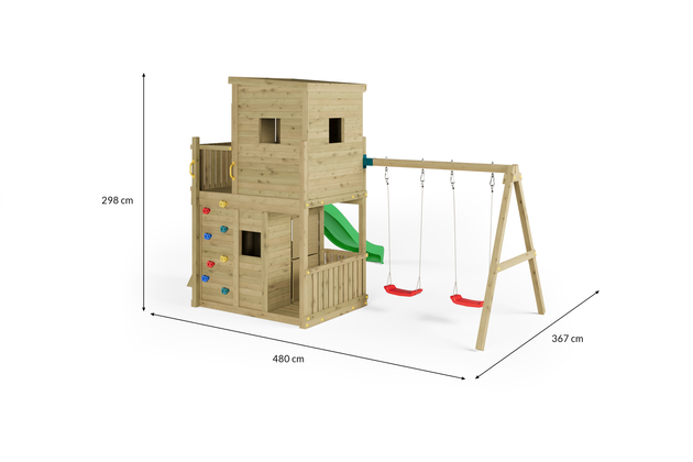 Fungoo Plac zabaw drewniany ogrodowy Lofter z dwiema huśtawkami