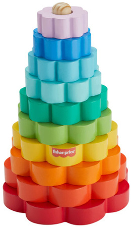 Kolorowa Piramida sorter Drewniana Układanka Wieża Kwiaty 10 elementów