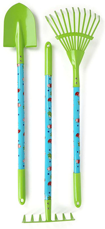 Duży zestaw ogrodniczy z taczką, grabkami, rękawicami narzędzia dla dzieci do pracy w ogrodzie