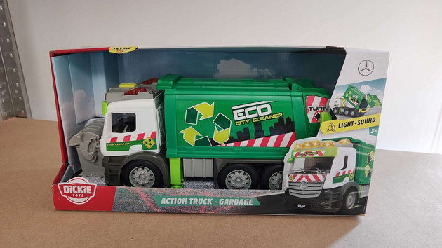 OUTLET Śmieciarka Eco Mercedes Benz + akcesoria światło/dźwięk WADLIWA - ZABAWKA NIE DZIAŁA