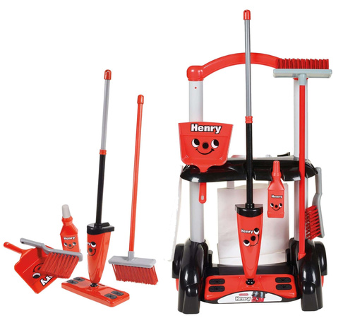 Zestaw Wózek do sprzątania Henry Little Helper + Pionowy odkurzacz Dyson dla dzieci zabawkowy z funkcją ssania Casdon