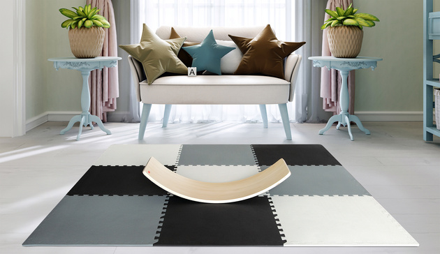 Humbi Duża Mata edukacyjna Grube Puzzle piankowe brązowe XXL 180X180 cm z pianki EVA + KREA Balance Board Deska do balansowania