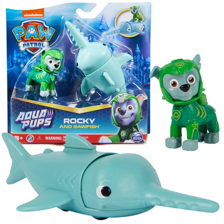 Psi Patrol Aqua Pups Rubble Pojazd podwodny Hammerhead + Rocky i ryba Piła Sawfish figurki