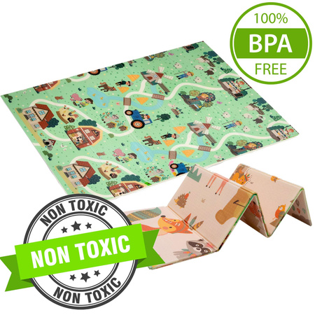 Dwustronna Składana Mata Edukacyjna z pianki XPE Podłogowa Bezpieczna 120x180 wieś las Humbi