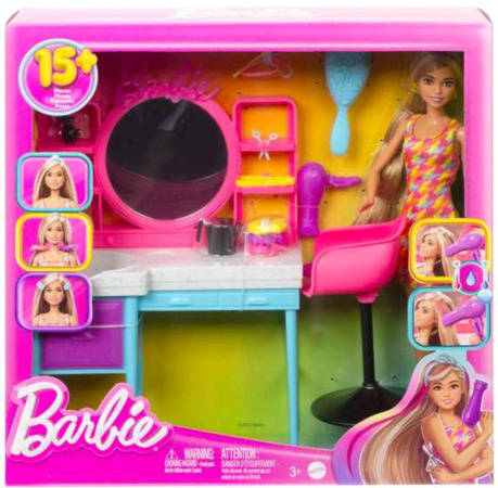 Barbie Zestaw Lalka Fryzjer Kolekcjonerska Salon Fryzjerski + akcesoria 15 elementów