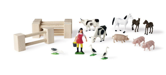 Drewniana Farma Zagroda + figurki zwierzątka wiejskie gospodarstwo domowe 23 elementy