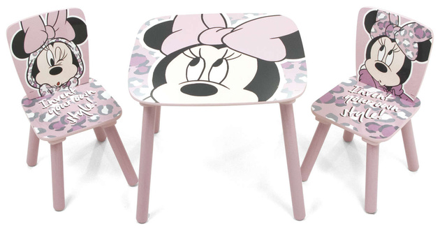 Arditex Myszka Minnie Disney Drewniany Stolik + dwa krzesełka dla dzieci