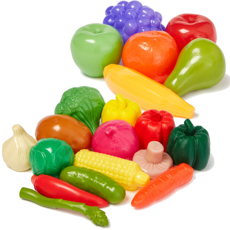 Plastikowe Warzywa Owoce Zakupy Spożywcze Do Kuchni Duży Zestaw Zabawa W Sklep 44 El. Casdon
