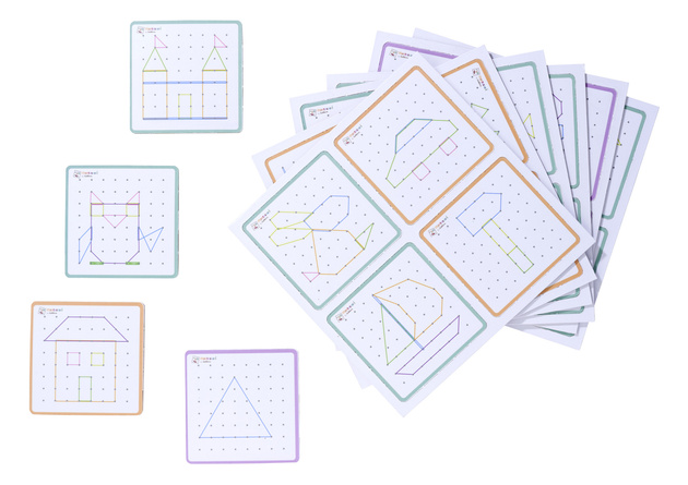 Montessori Zestaw Drewniana Plansza Gumki + Wzory Tablica Geometryczna 85 Elementów