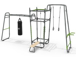 Siłownia Fitness GetSet PS610 Stacja treningowa siłowa gimnastyczna Stanowisko do ćwiczeń: drążki, ławka, stojak, worek, lina, drabinka, kółka