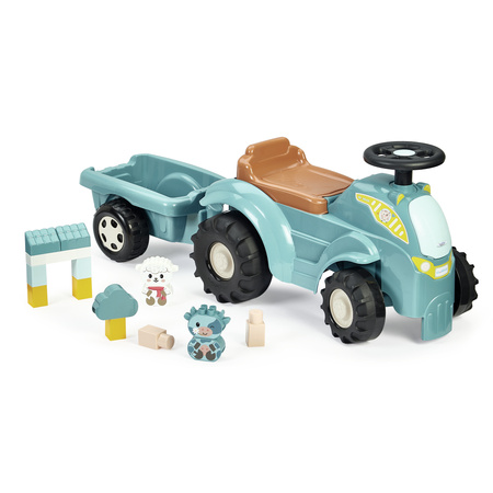 Abrick Zestaw Niebieski Traktor z przyczepką + Klocki Zwierzęta Krowa Owca