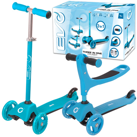 Evo Regulowana Trójkołowa Hulajnoga dla Dzieci 2w1 Jeździk Cruiser z Siedziskiem Jasnoniebieski