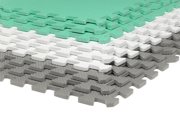 Mata piankowa podłogowa Humbi 180x180 Duże puzzle piankowe wodoodporne bezpieczne 9 szt. miętowy, szary, biały