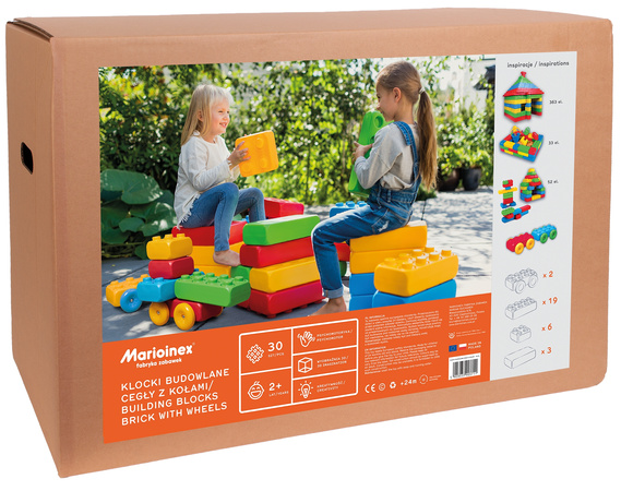 Klocki konstrukcyjne Cegły zestaw z kołami 30 elementów Marioinex