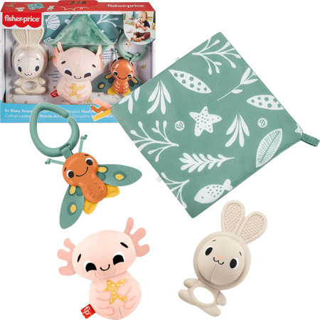 Świat Zmysłów Zestaw Prezentowy z 4 Zabawkami do Aktywizacji i Rozwoju Zręczności dla Noworodków + gryzak GRATIS