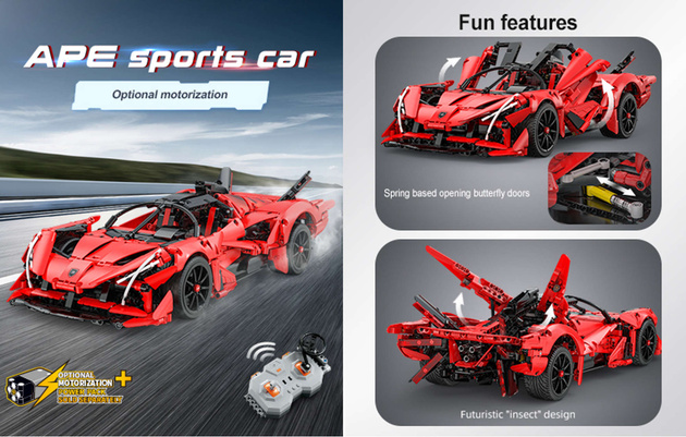 Klocki CaDA Duży samochód sportowy APE Supercar + pojazd miejski Zdalnie sterowany RUF CTR 2017 2045 el