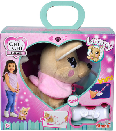 OUTLET Chi Chi Love Interaktywny Piesek Chihuahua Loomy z pilotem Dźwięk Świecąca smycz 18 cm 3+ PO ZWROCIE