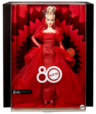 Barbie Lalka Kolekcjonerska Signature 80 rocznica Mattel czerwona sukienka