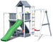 Plac zabaw drewniany ogrodowy biało-szary Activer Painted domek, zjeżdżalnia, huśtawka, piaskownica, stół piknikowy, rampa z liną, ścianka, lina, drabinka, akcesoria