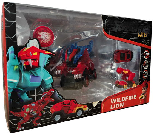 Screechers Wild! Zestaw Tansformujących Pojazdów Wildfire Lion Lew Dinozaur