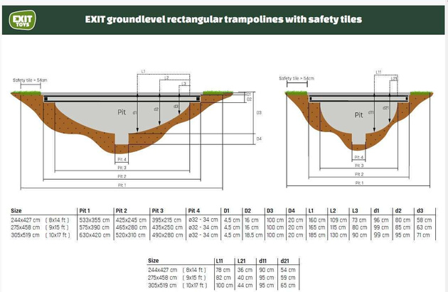 Trampolina ogrodowa ziemna sportowa EXIT InTerra 214 x 305 cm czarna