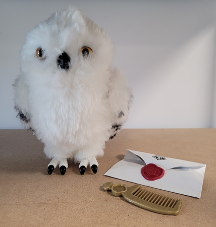 OUTLET Harry Potter Hedwiga Interaktywna biała sowa z listem + akcesoria Dźwięk 23 cm 5+ WADLIWA