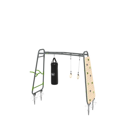 Siłownia ogrodowa Stanowisko gimnastyczne Plac zabaw GetSet MB220: poręcze, pozioma drabinka, drążek, stacja, ścianka wspinaczkowa, kółka, worek treningowy