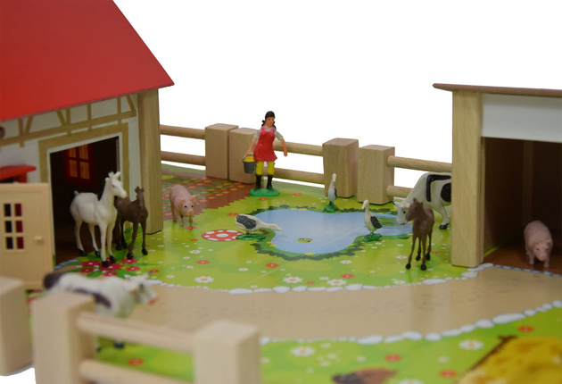 Zestaw Eichhorn Drewniana farma 25 elementów+Savage zestaw Figurek Dinozaurów w pojemniku 55 elementów