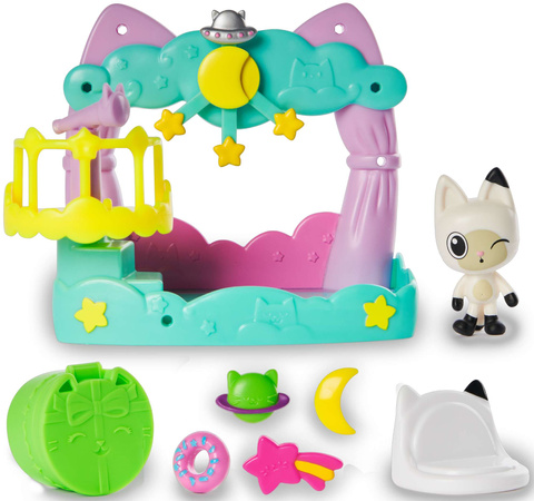 Gabby's Celebration Dollhouse Koci Domek Gabi zestaw Baby Box Cat Balkon Tekturzątka, Cakey Balkon Łakotka, Pandy Paws Balkon Kiciusia Pandusia + akcesoria
