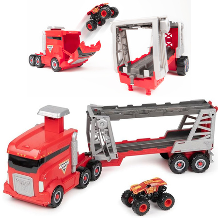Monster Jam zestaw z transporterem i pojazdem 1:64 Launch n' Go Hauler Max-D