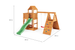Plac zabaw drewniany ogrodowy Fluppi Painted Teak domek, zjeżdżalnia, huśtawka, piaskownica, stół piknikowy, rampa z liną, ścianka, drabinka, akcesoria