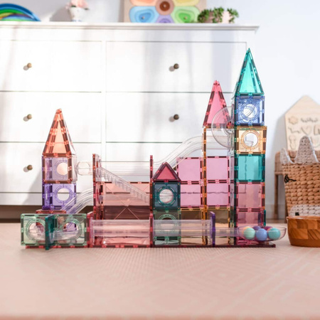CONNETIX Pastel Ball Run Pack Kreatywne klocki magnetyczne 106 elementów z torem dla kulek